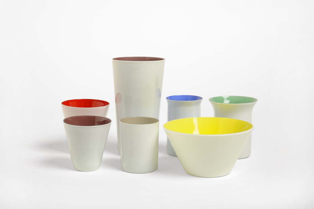 CUPS AND BOWLS IN TWO-COLOUR GLASS